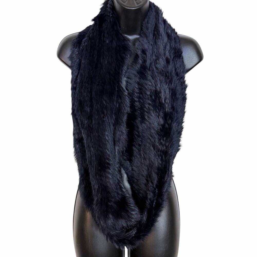 Jocelyn Genuine Rabbit Fur Infinity Scarf Navy Black Old Money Mob Wife Luxe